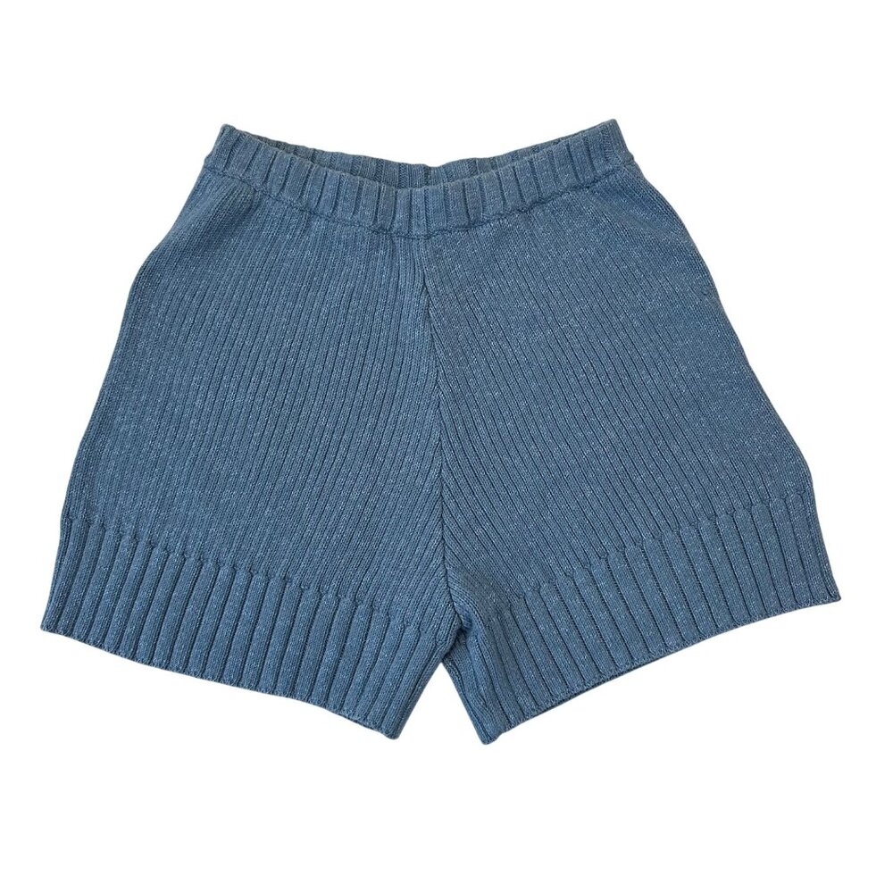 Free People FP Beach Ribbed Knit High Waist Pull On Shorts Size L Blue Boho